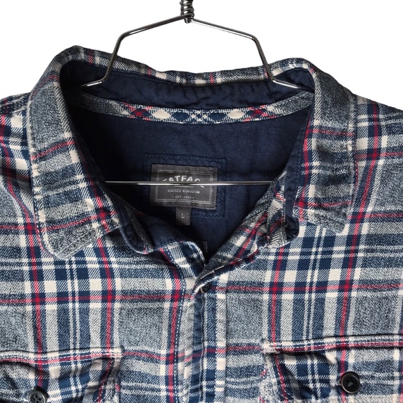 FatFace Plaid Flannel Long Sleeve Button Front Western Blue Grey Red Men's Large - Picture 3 of 11